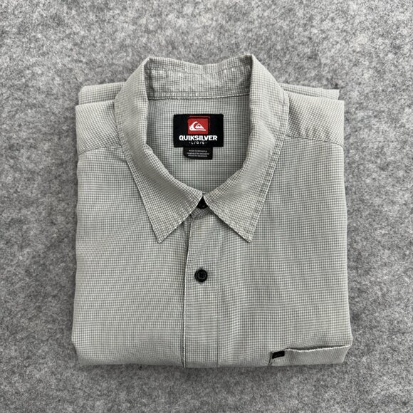 Quiksilver Men's Shirt Casual Relax, Button-Up, Short Sleeve, Silver Gray Size L - Picture 8 of 9